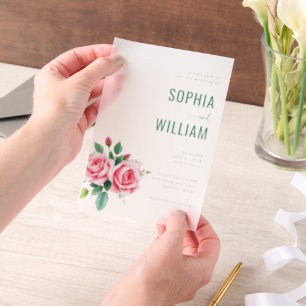 Elegant Green Floral Wedding Vellum Invitations