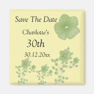 Elegant Green Flowers With Diamonds Magnet