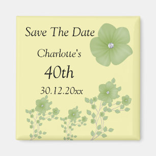 Elegant Green Flowers With Diamonds Magnet