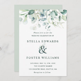 Elegant Green Foliage Ampersand Wedding Invitation