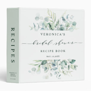 Elegant Green Foliage Bridal Shower Recipe Book  Binder
