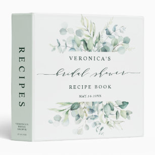 Elegant Green Foliage Bridal Shower Recipe Book  Binder