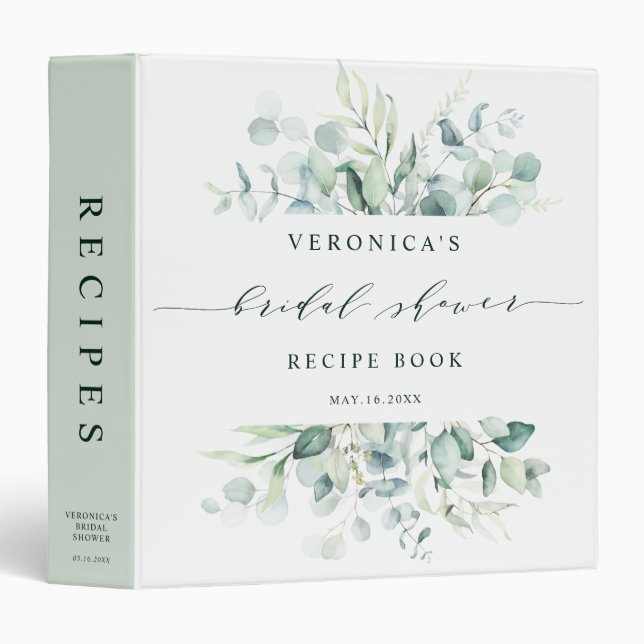 Elegant Green Foliage Bridal Shower Recipe Book  Binder (Front/Spine)