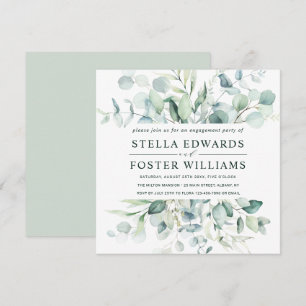 Elegant Green Foliage Engagement Party Square Invitation