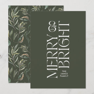 Elegant green foliage modern minimal typography holiday card