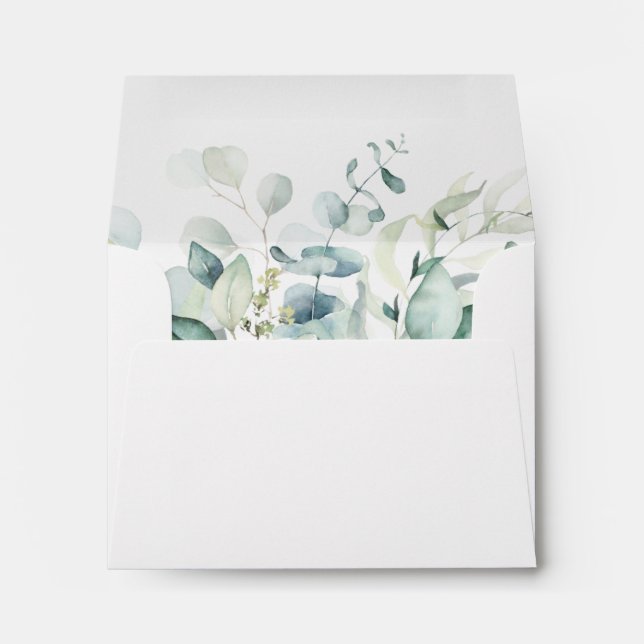 Elegant Green Foliage Pre-Printed Address RSVP Envelope (Back (Bottom))