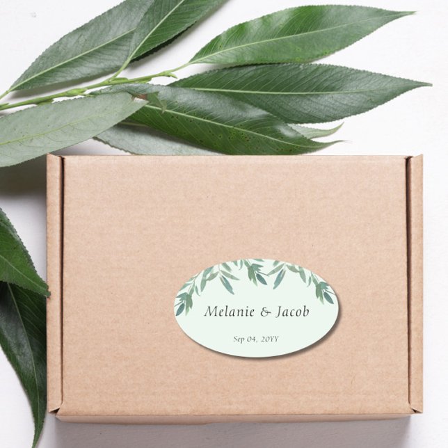 Elegant Green Foliage Wedding Oval Sticker (Creator Uploaded)