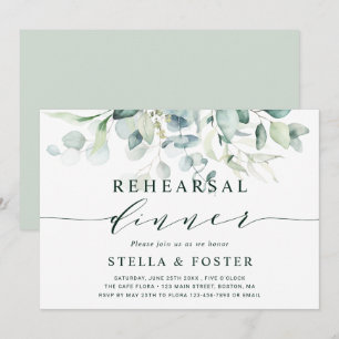 Elegant Green Foliage Wedding Rehearsal Dinner Invitation