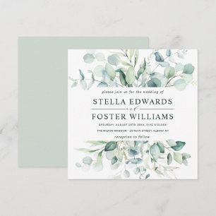 Elegant Green Foliage Wedding Square Invitation