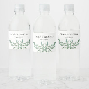 Elegant Green Foliage  Wedding  Water Bottle Label