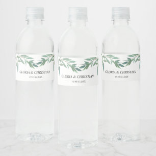 Elegant Green Foliage  Wedding  Water Bottle Label