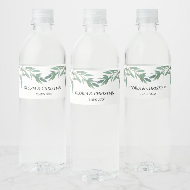 Elegant Green Foliage  Wedding  Water Bottle Label (Bottles)