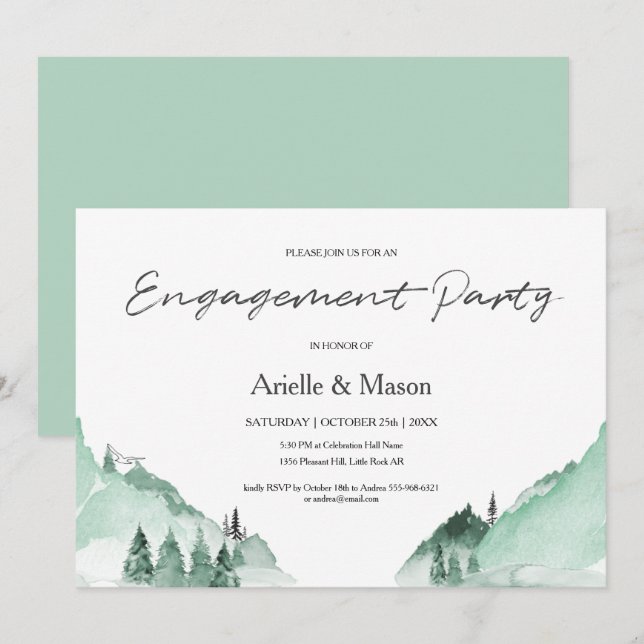 Elegant Green Forest Mountains Engagement Party Invitation (Front/Back)