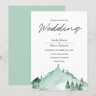 Elegant Green Forest Mountains Simple Wedding Invitation