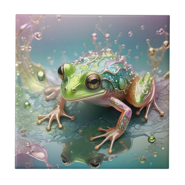 Elegant Green Frog Fractal Art Design, Tile (Front)