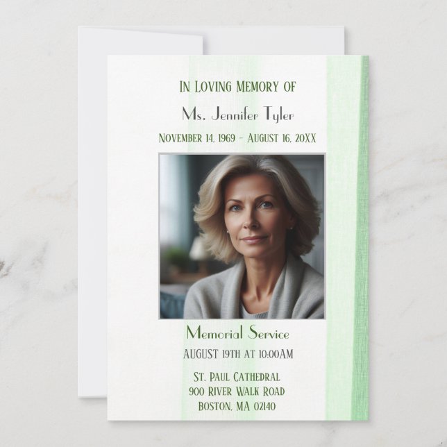 Elegant Green Funeral Memorial Ceremony Invitation (Front)