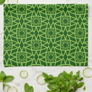 Elegant Green Geometric Patterns Kitchen Towel