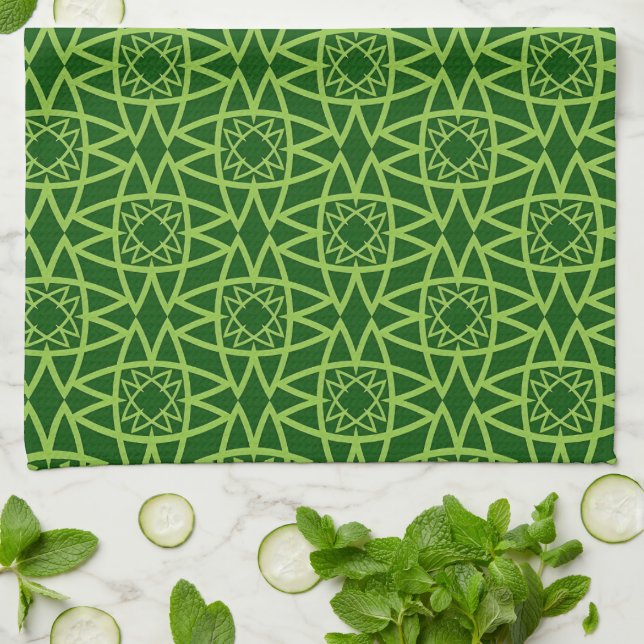  Elegant Green Geometric Patterns Kitchen Towel (Folded)
