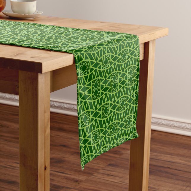  Elegant Green Geometric Patterns Short Table Runner (In Situ)