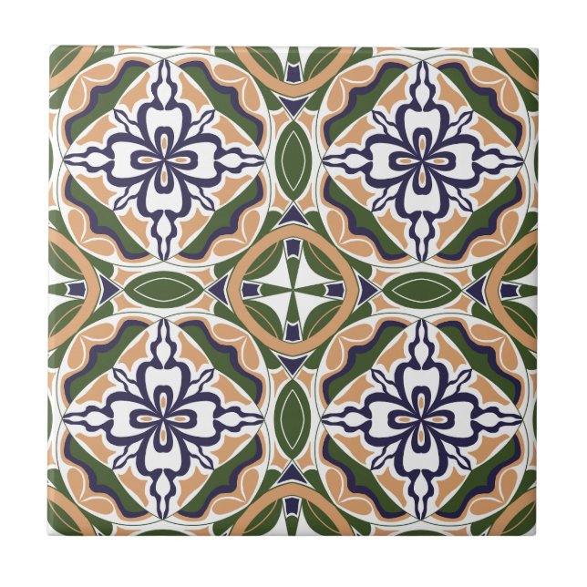 Elegant Green Geometrical Floral Tile Pattern (Front)