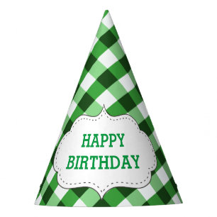 Elegant Green Gingham Pattern Customized Birthday Party Hat