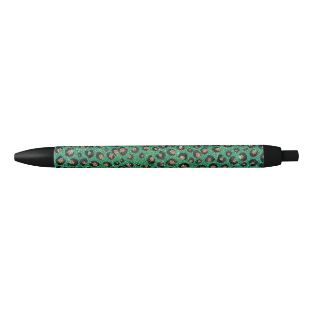 Elegant Green Glitter Black Gold Leopard Print  Black Ink Pen (Front)