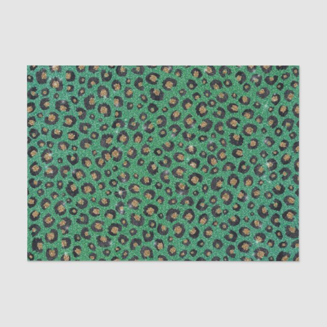 Elegant Green Glitter Black Gold Leopard Print  Tissue Paper (Front)