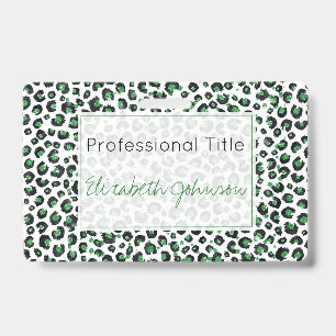 Elegant Green Glitter Black Leopard Animal Print Badge