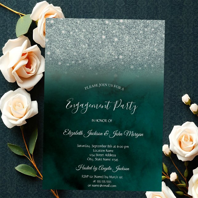 Elegant Green Glitter Bokeh Green Engagement  Invitation (Creator Uploaded)