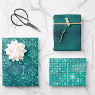 Elegant Green Glitter Damask Gift Wrapping Paper Sheet