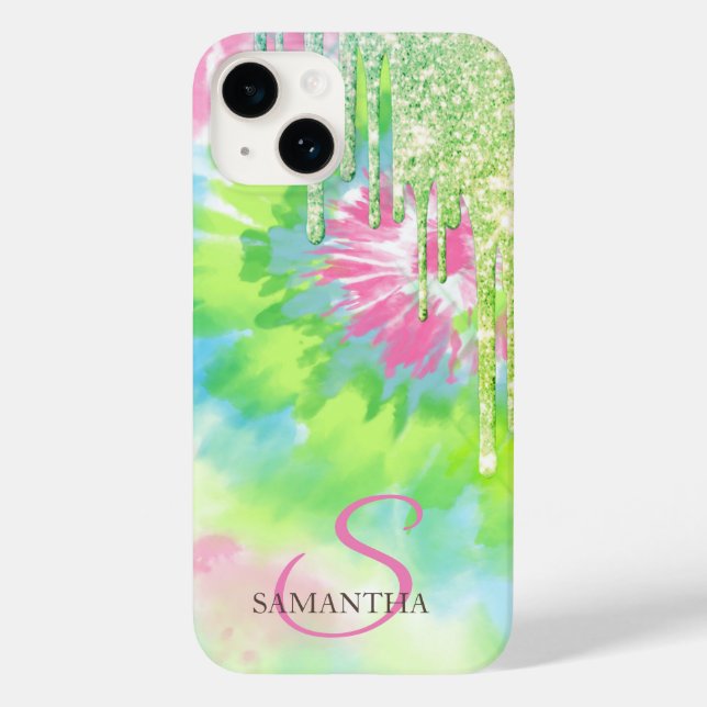Elegant Green Glitter Drips Tie Dye Case-Mate iPhone Case (Back)