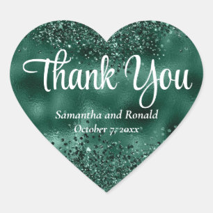 Elegant Green Glitter & Foil Wedding Thank You Heart Sticker