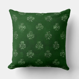 Elegant Green Glitter Irish Shamrock Clover Throw Pillow