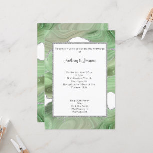 ELEGANT GREEN GLITTER MARBLE WEDDING  INVITATION