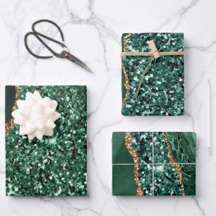 Elegant Green Glitter Ocean Agate Birthday Party Wrapping Paper Sheet