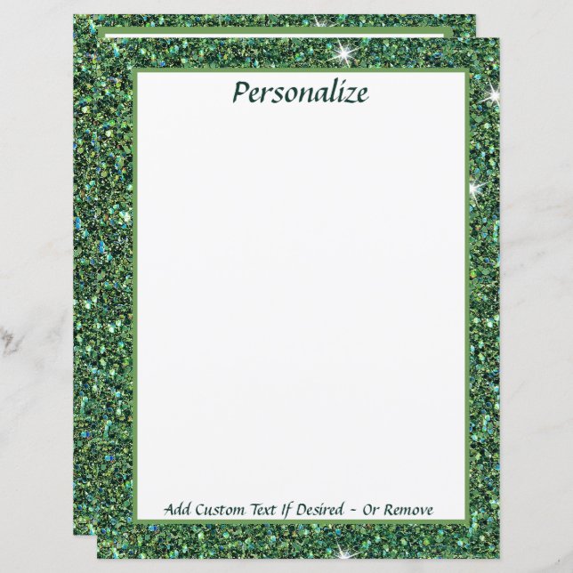 Elegant Green Glitter Personalize Stationery Paper (Front/Back)