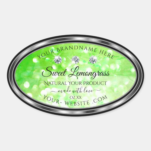Elegant Green Glitter Product Labels Rhinestones (Front)