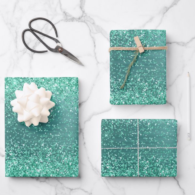 Elegant Green Glitter Sparkle Wrapping Paper Sheet (Front)
