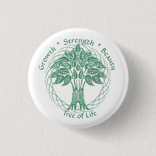 Elegant Green Glitter Tree of Life Growth Strength 1 Inch Round Button