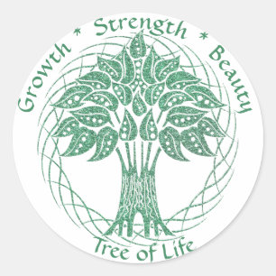 Elegant Green Glitter Tree of Life Growth Strength Classic Round Sticker