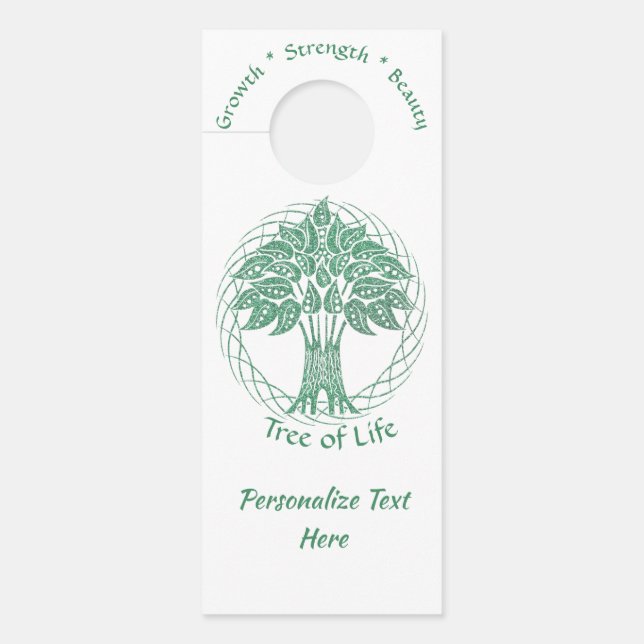 Elegant Green Glitter Tree of Life Growth Strength Door Hanger (Front)