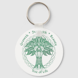 Elegant Green Glitter Tree of Life Growth Strength Keychain