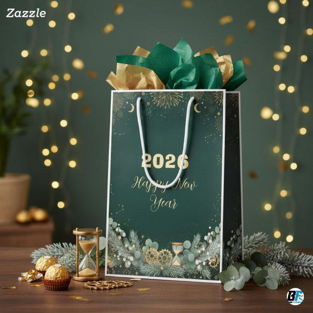 Elegant Green Gold 20XX New Year's Eve Celebration Medium Gift Bag (Creator Uploaded)