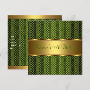 Elegant Green Gold 40th Birthday Party Invitation