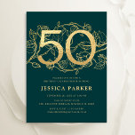 Elegant Green Gold 50th Birthday Invitation<br><div class="desc">Elegant green gold 50th birthday party invitation. Customizable modern feminine design featuring roses botanical accents and faux glitter gold. Simple floral invite card perfect for a stylish female bday celebration. Personalize with your own details. Printed Zazzle invitations or instant download digital printable template.</div>