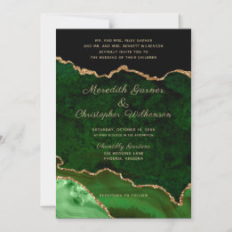 Elegant Green Gold Agate Glitter Wedding Magnetic Invitation