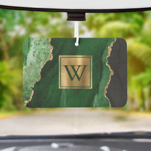 Elegant Green Gold Agate Monogram Air Freshener