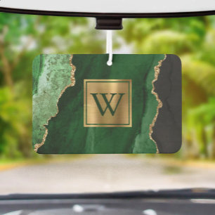 Elegant Green Gold Agate Monogram Air Freshener