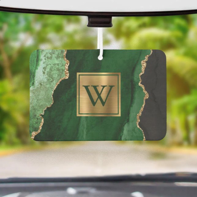 Elegant Green Gold Agate Monogram Air Freshener (Creator Uploaded)