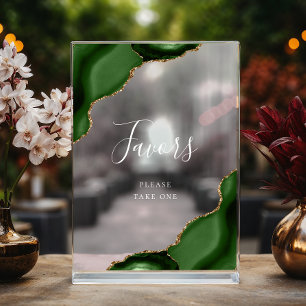 Elegant Green Gold Agate Wedding Favours Acrylic Sign